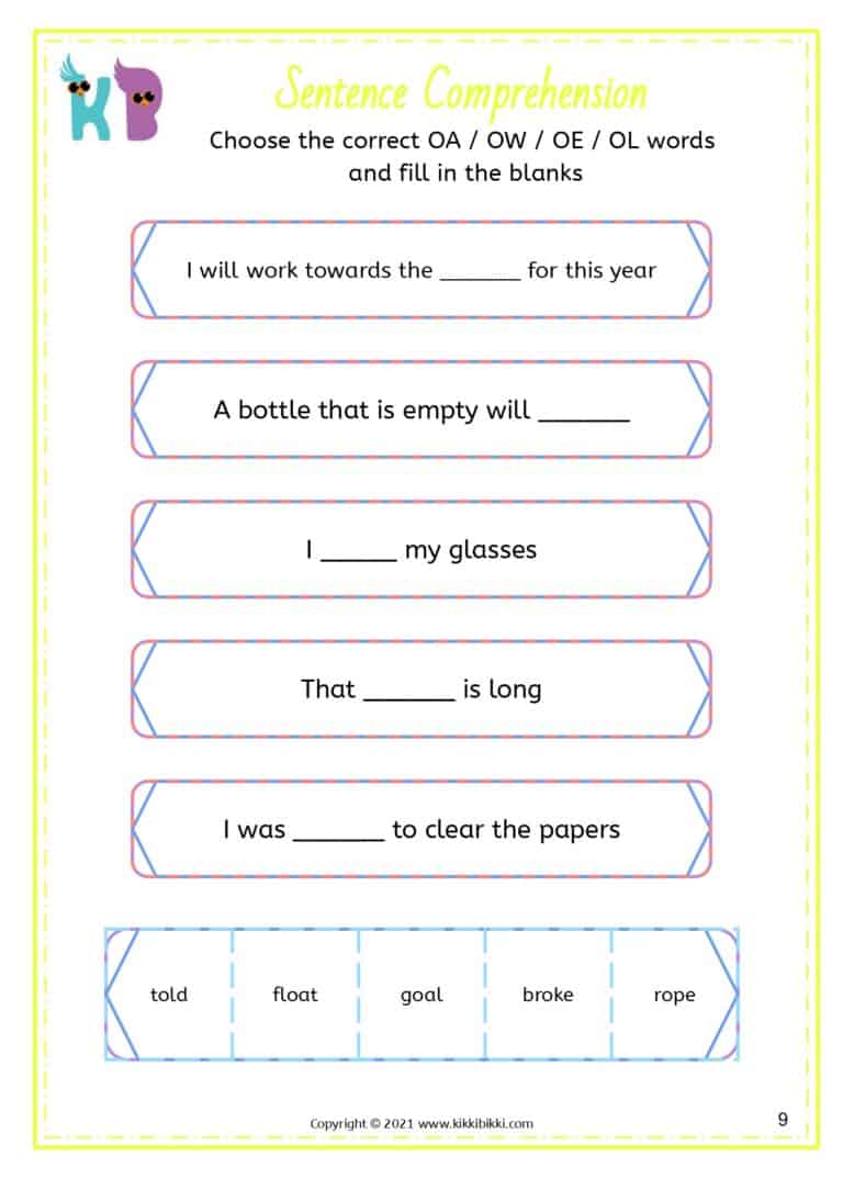Reading Activities: Sound Family oa ow oe ol