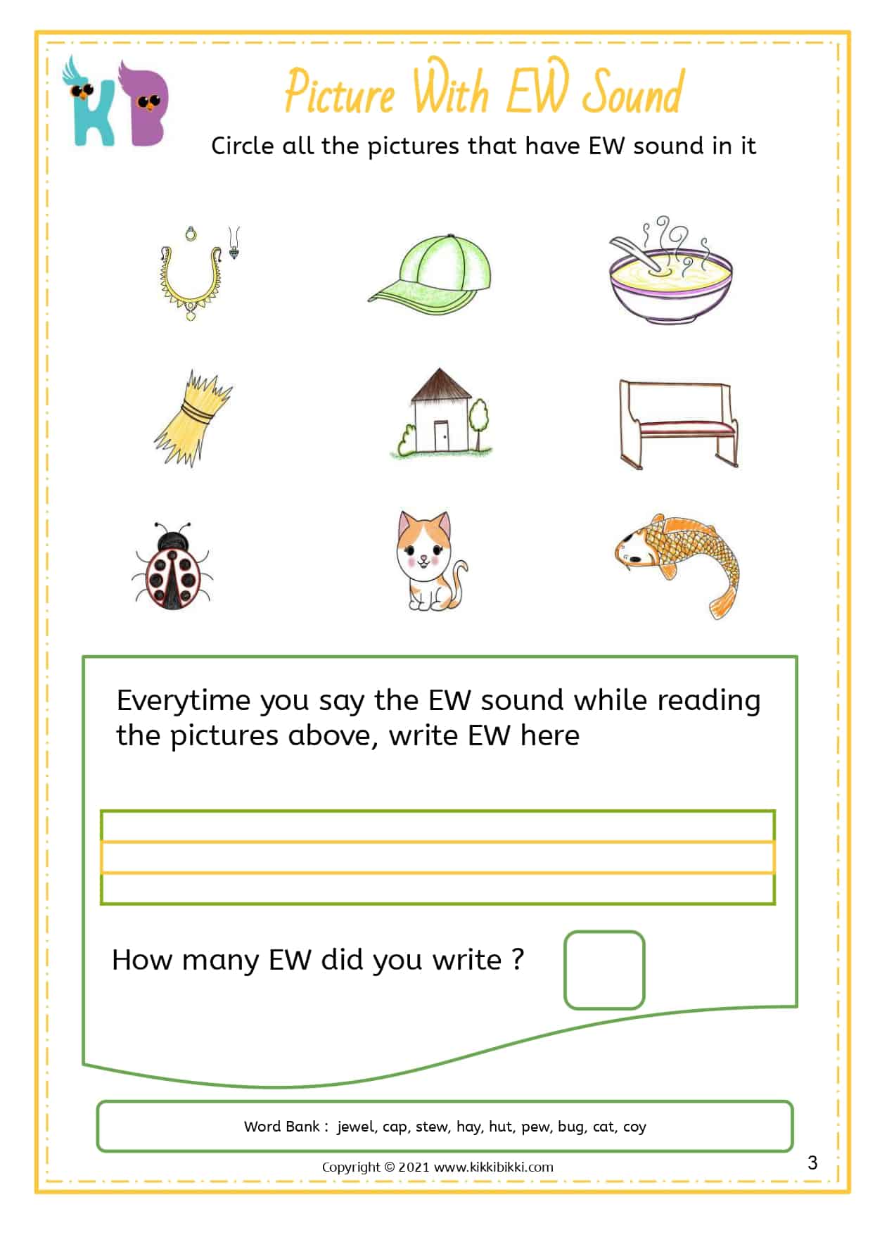 ew Sound Free Phonics Printable Worksheets KikkiBikki