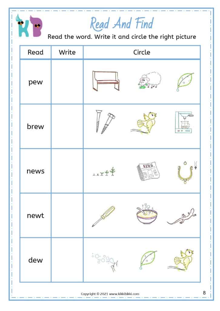 Phonics Practice with ew Sound