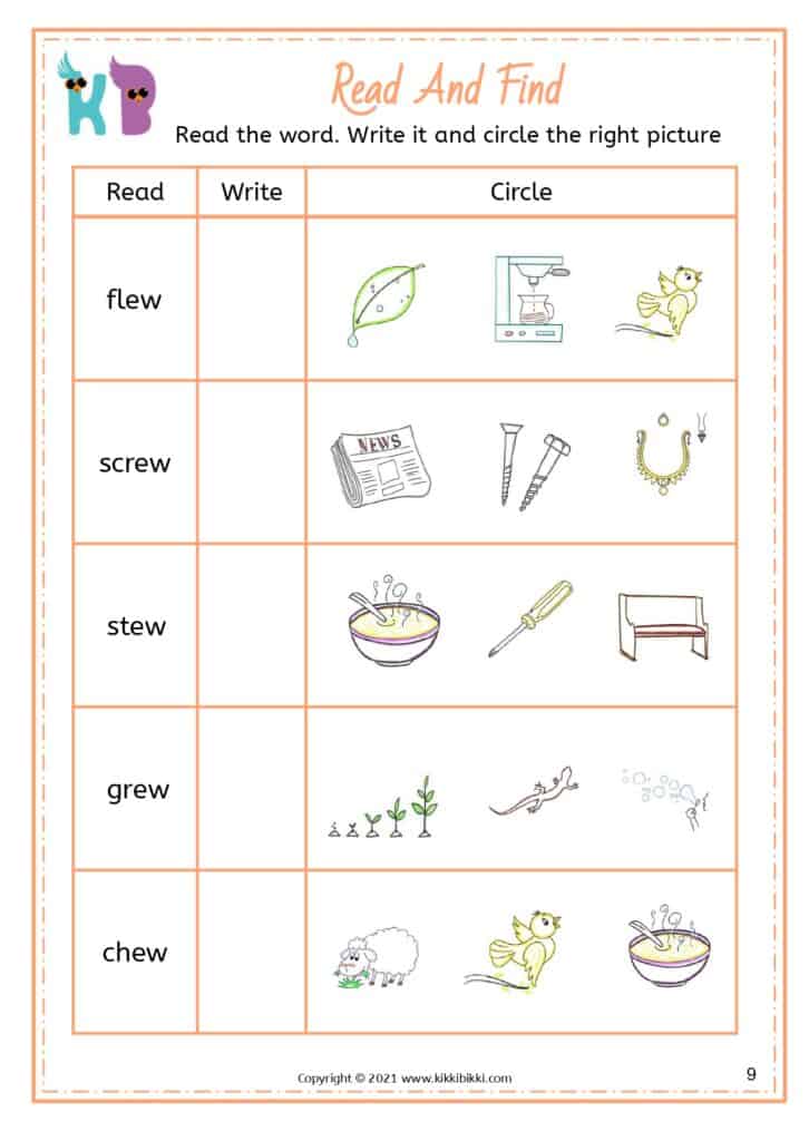 Printable ew Sound Worksheet