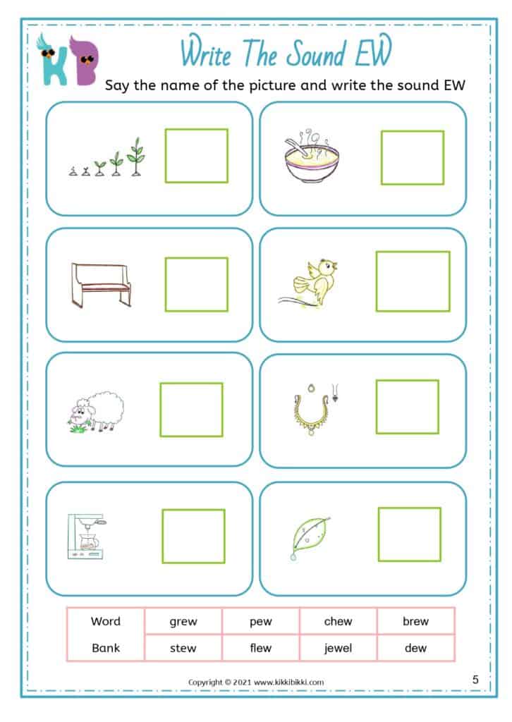 Kindergarten Phonics Worksheets: ew Sound