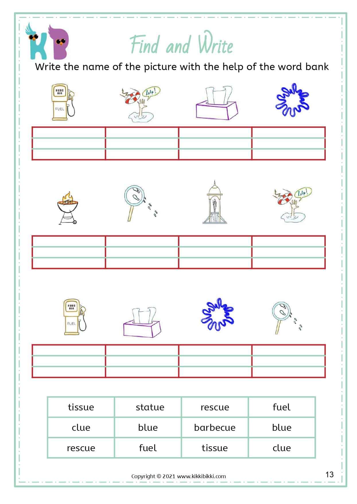 ue Sound Words Worksheets - Free Phonics Printable - KikkiBikki