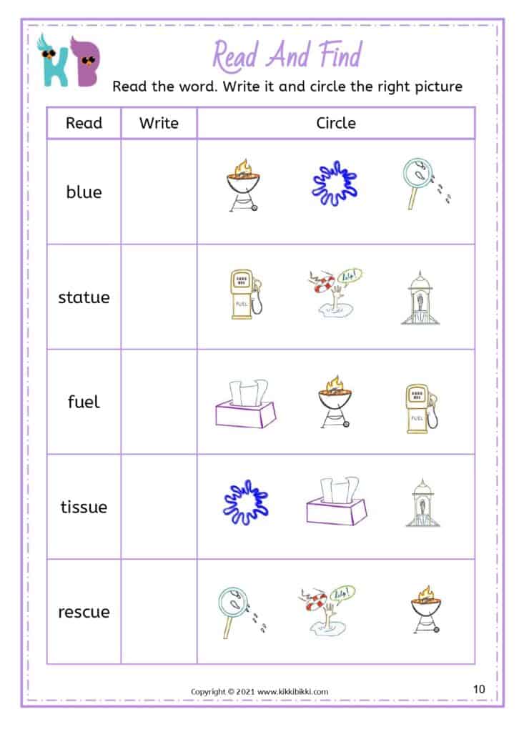 Creative Learning with ue Sound Worksheet