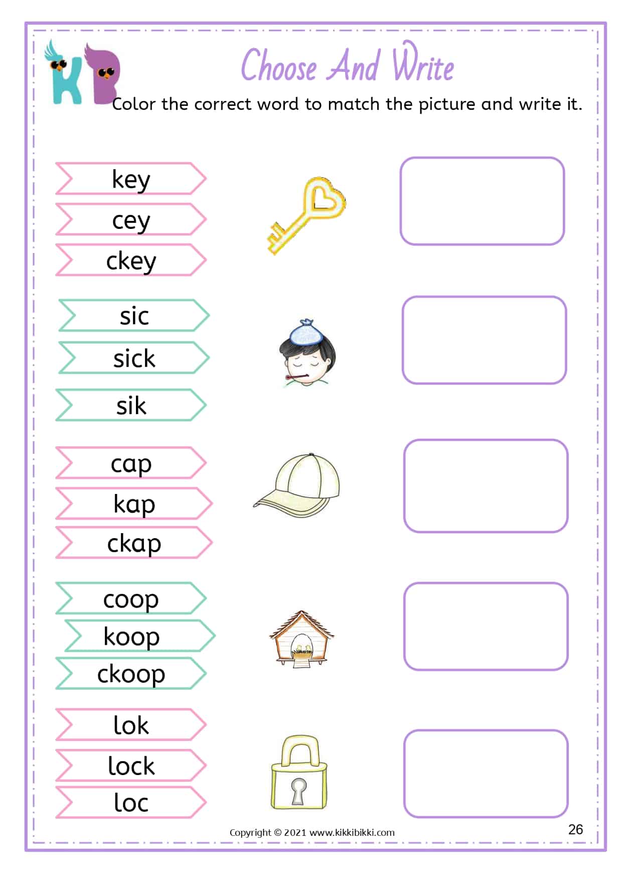 Learn to Spell c, k, ck Words - KikkiBikki - Kindergarten Worksheets