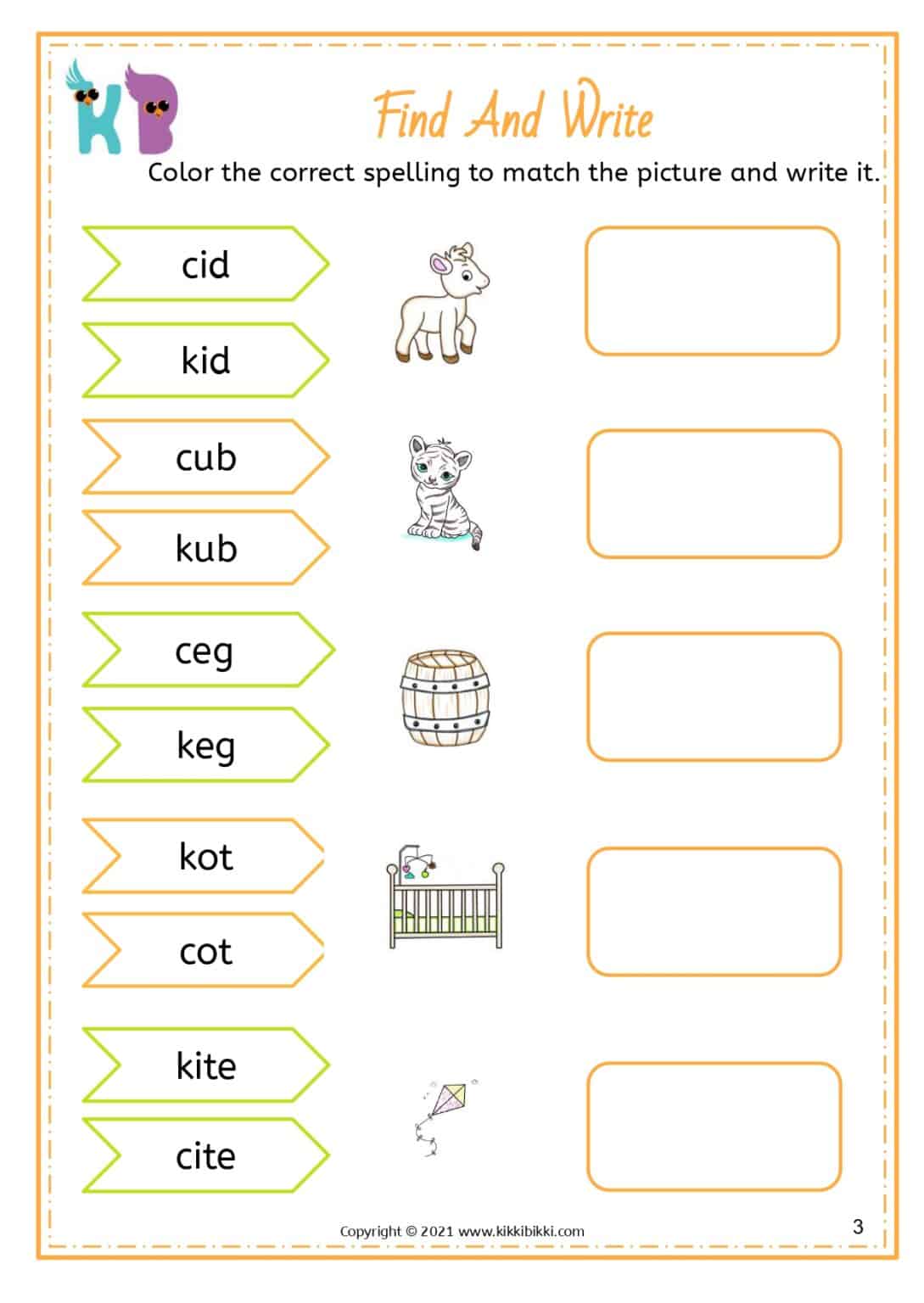 Learn to Spell c, k, ck Words - KikkiBikki - Kindergarten Worksheets