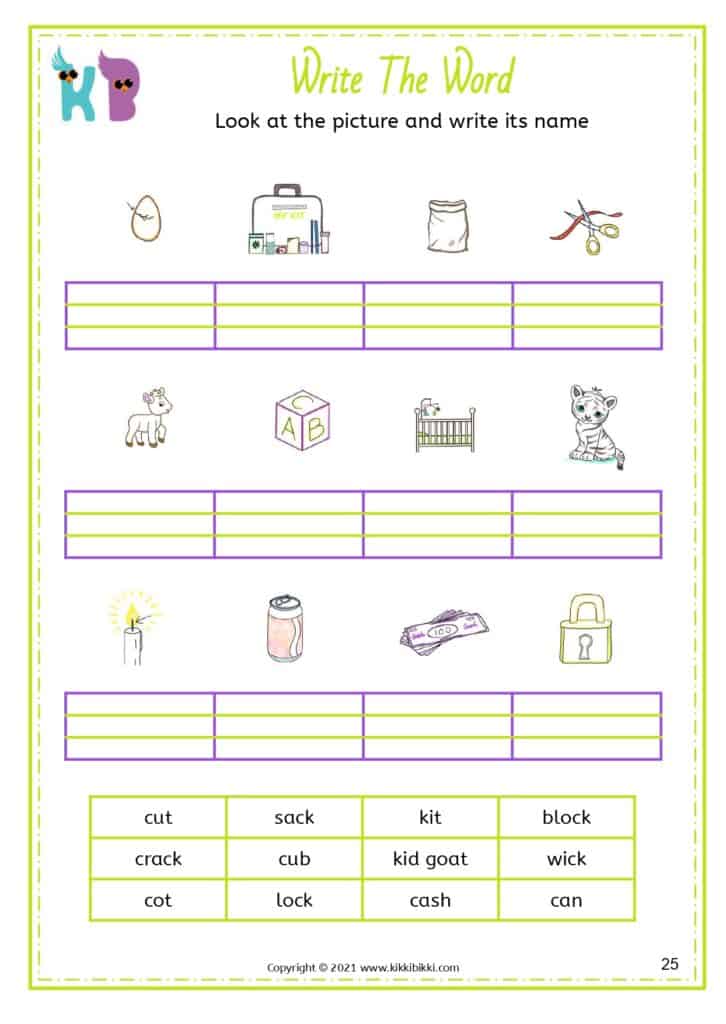 Phonics Word Worksheets for Kindergarten