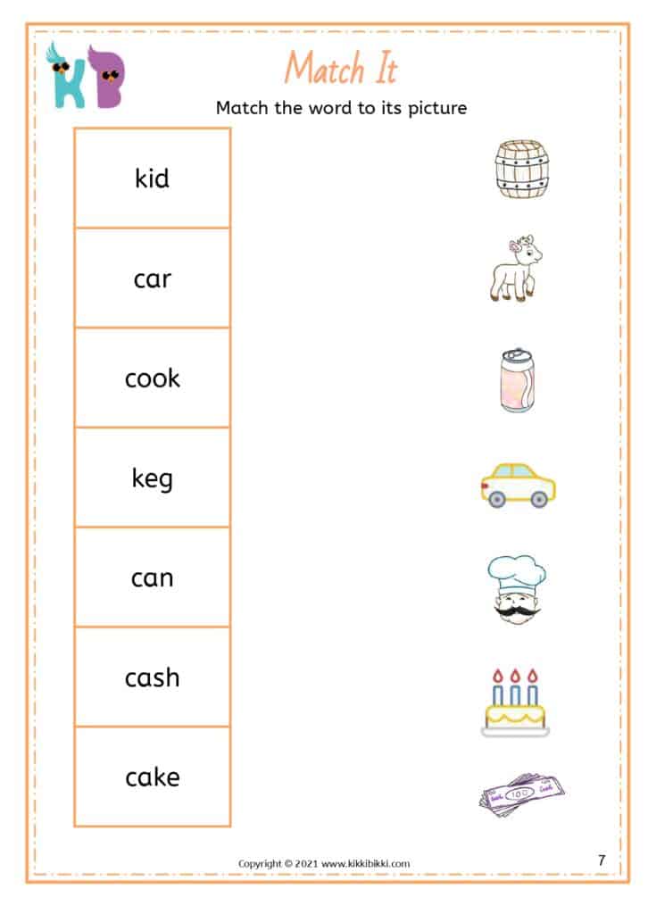 wr' Words phonics word and picture matching worksheet