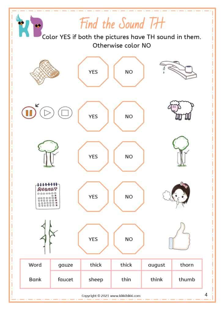 Phonics 'th' Words Worksheet