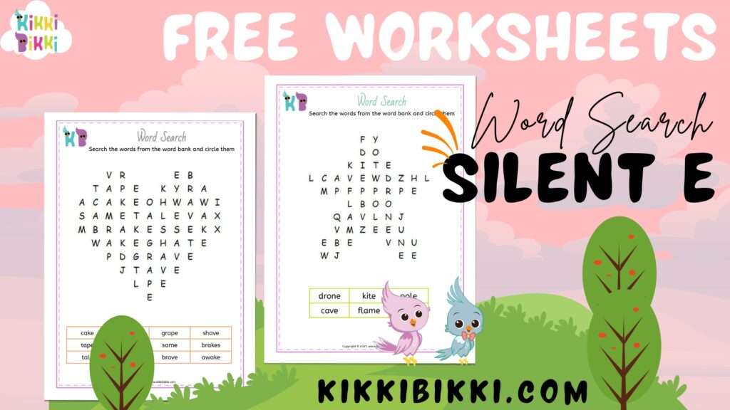 Free kindergarten silent E word searches
