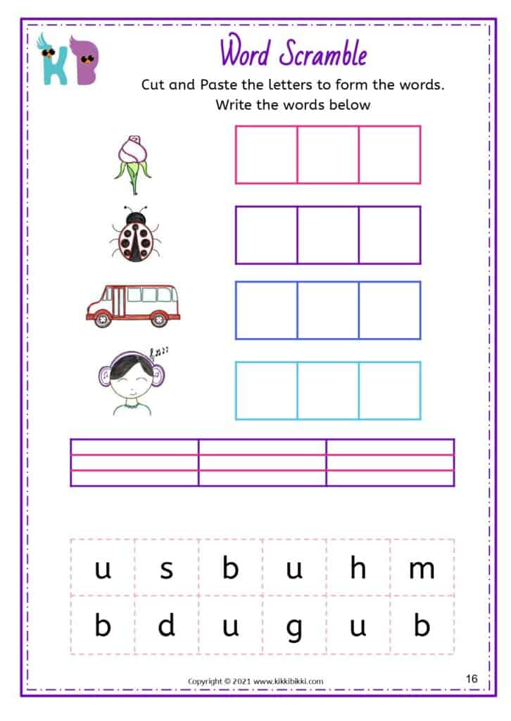 CVC Short u Rhyme Time Worksheets