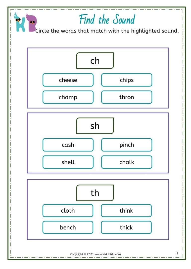 Printable CH SH TH Worksheets