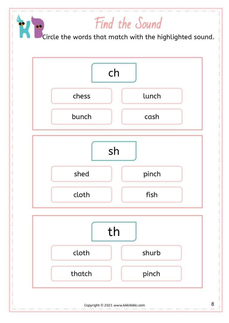 Printable CH SH TH Worksheets