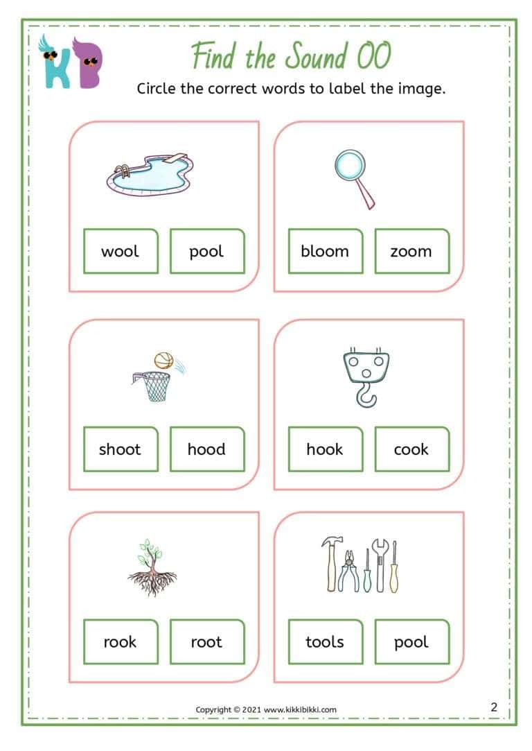 OO Sound Phonics Worksheet