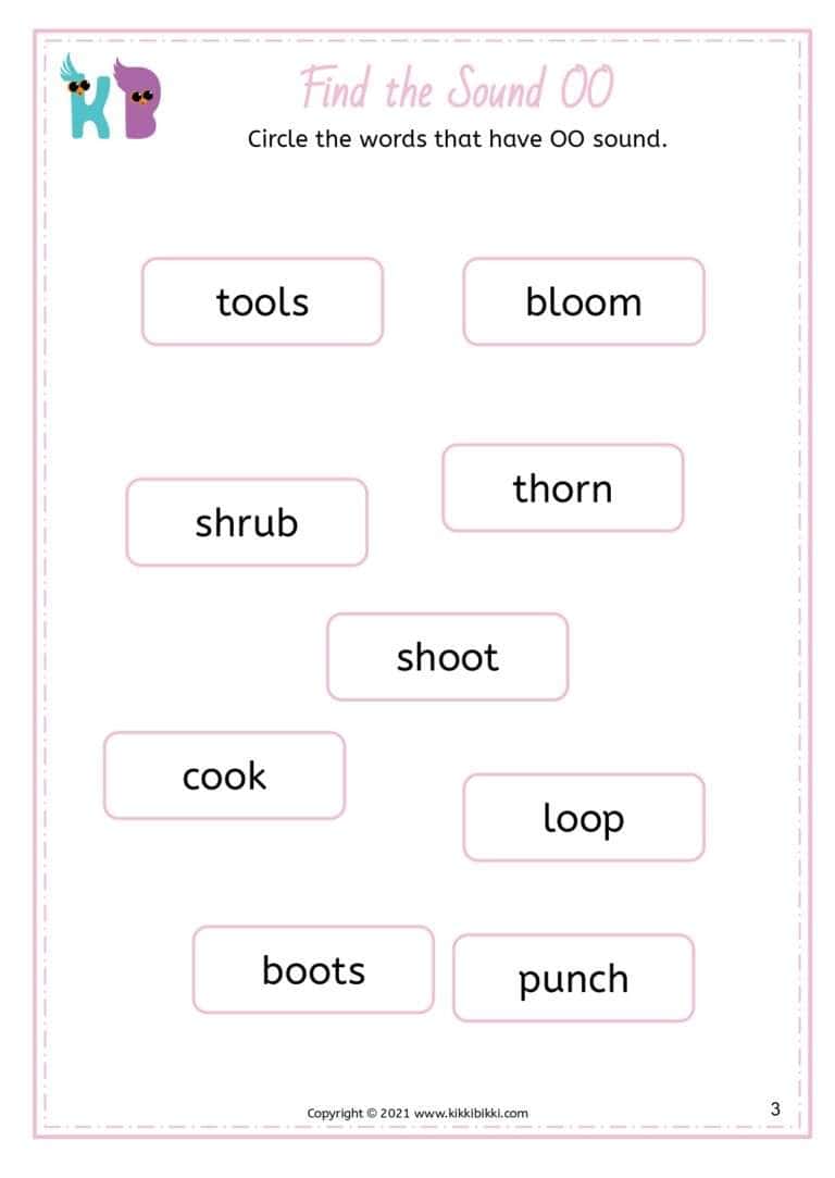 OO Sound Phonics Worksheet