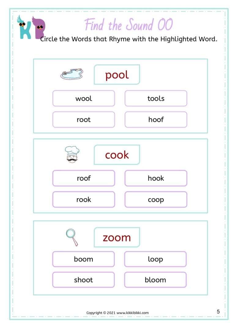 OO Sound Phonics Worksheet