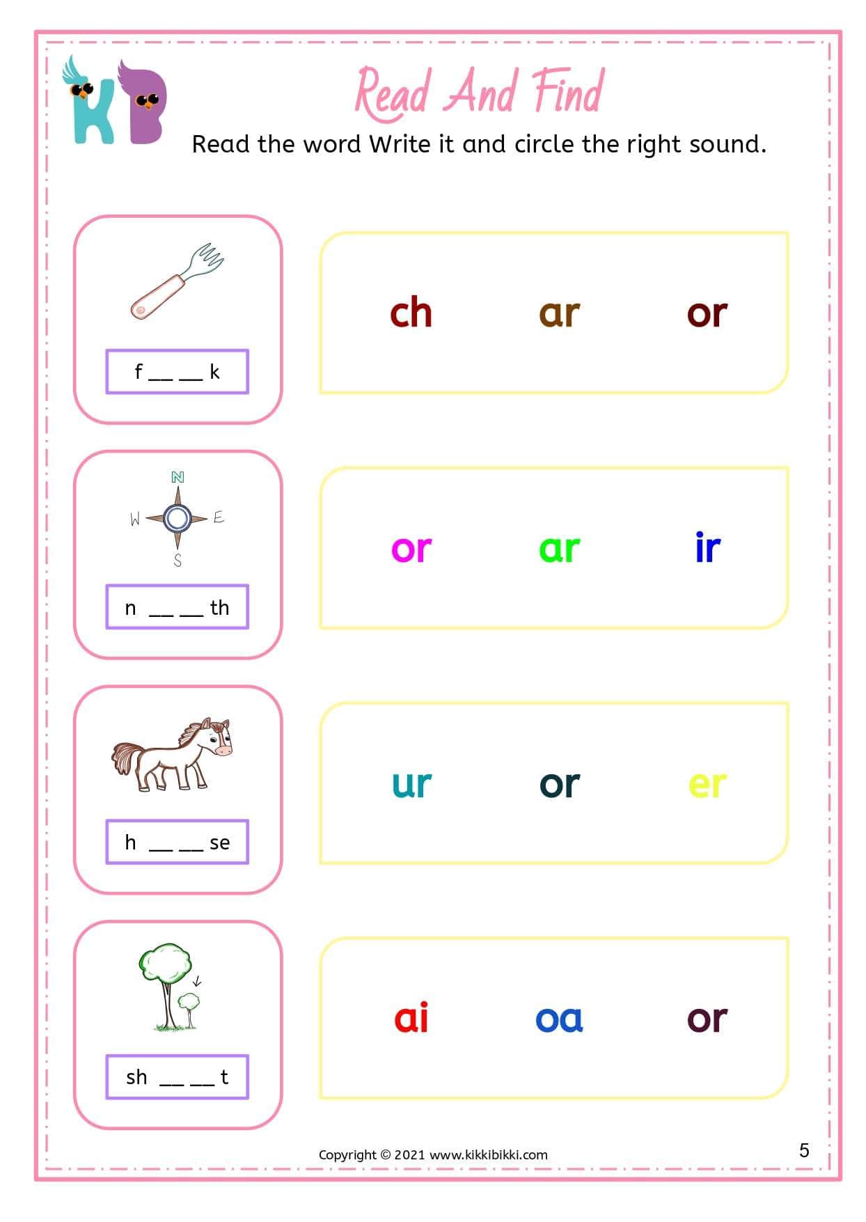 Read and Find Worksheets for Kindergarten