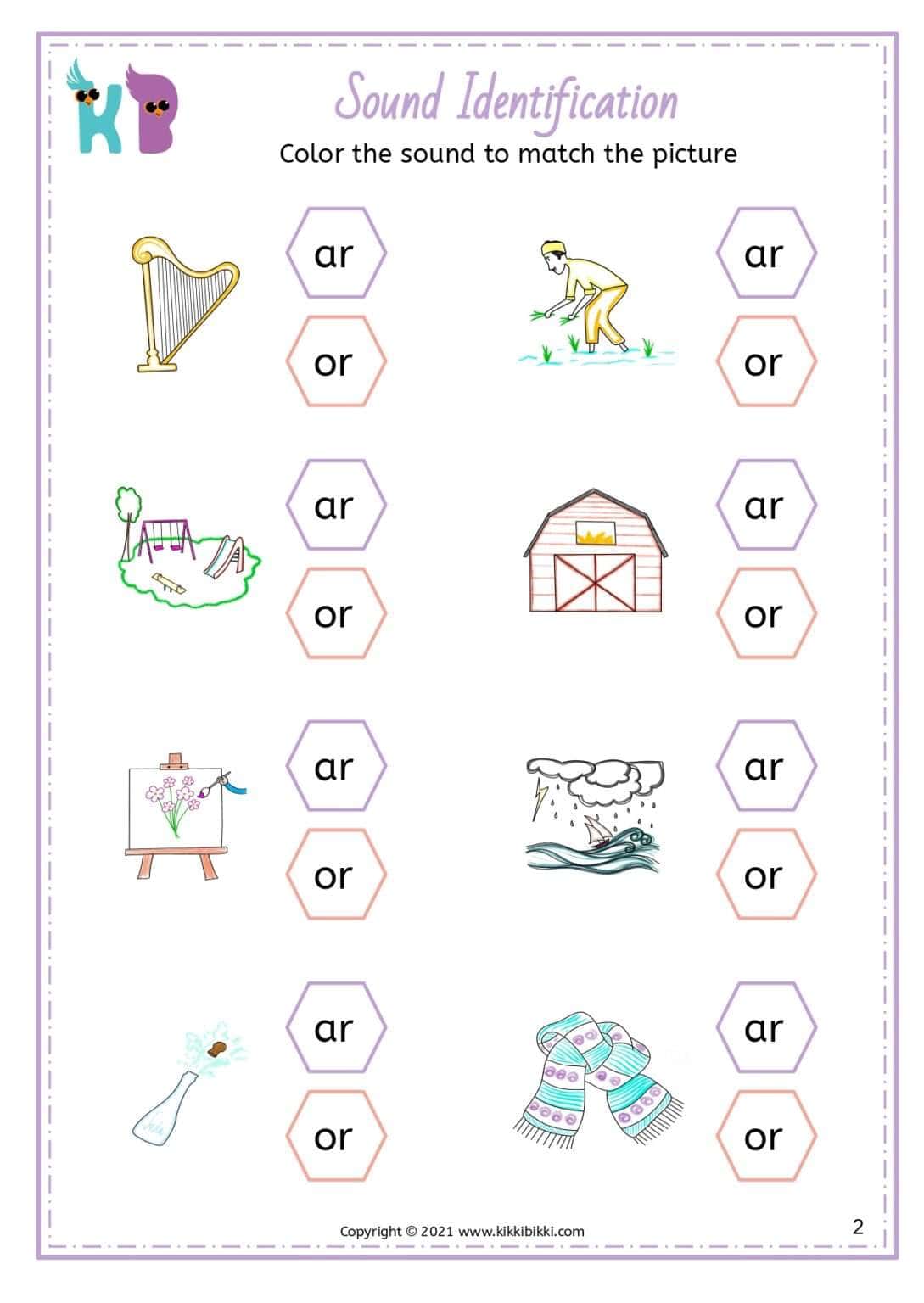 AR and OR Sound Families - Sound Identification Worksheets