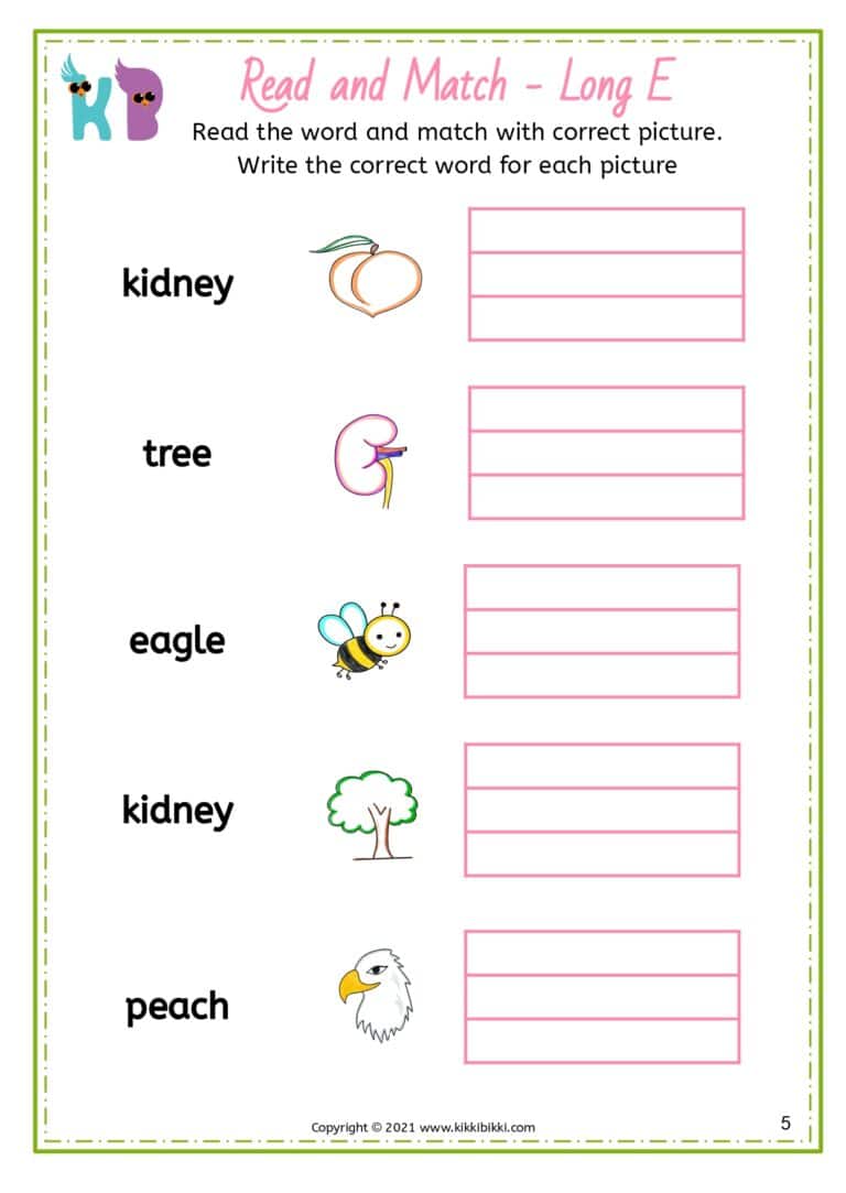 Kindergarten Phonics Learning Worksheet