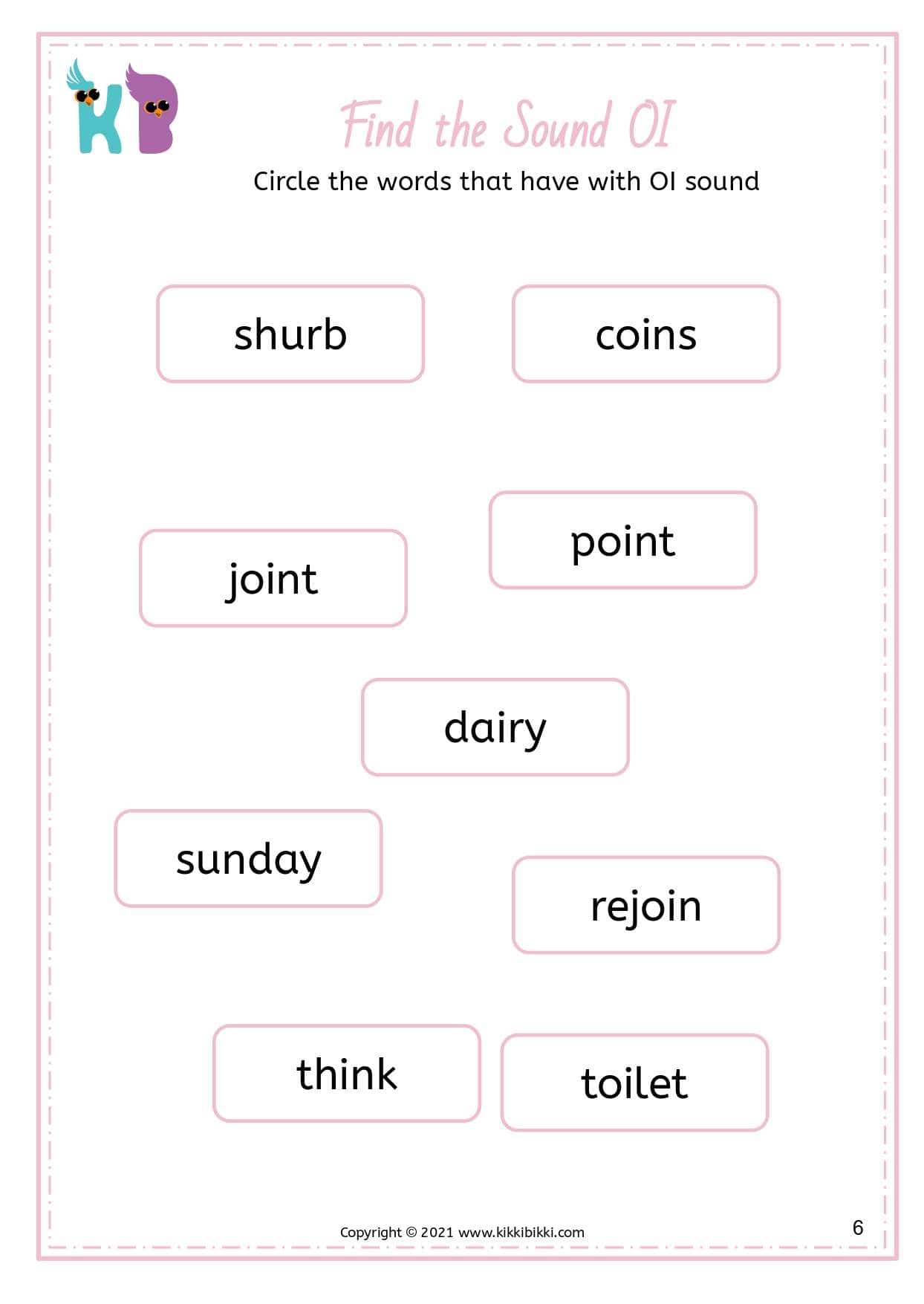 Introduction to 'OI' Sound - Find the Sound Worksheets