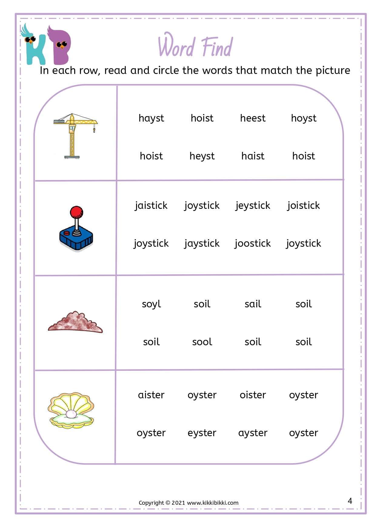 Discovering OI and OY Sounds: Read and Find Worksheets