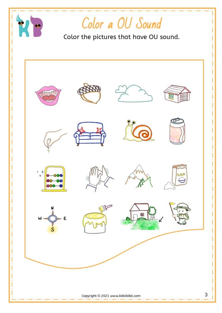 Introduction to 'OU' Sound - Find the Sound Worksheets for Kids