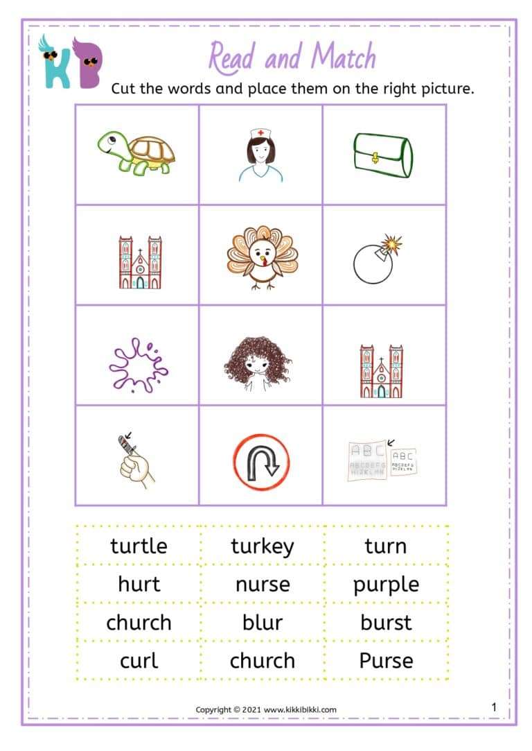 Introduction to 'UR' Sound - Read and Match Worksheets