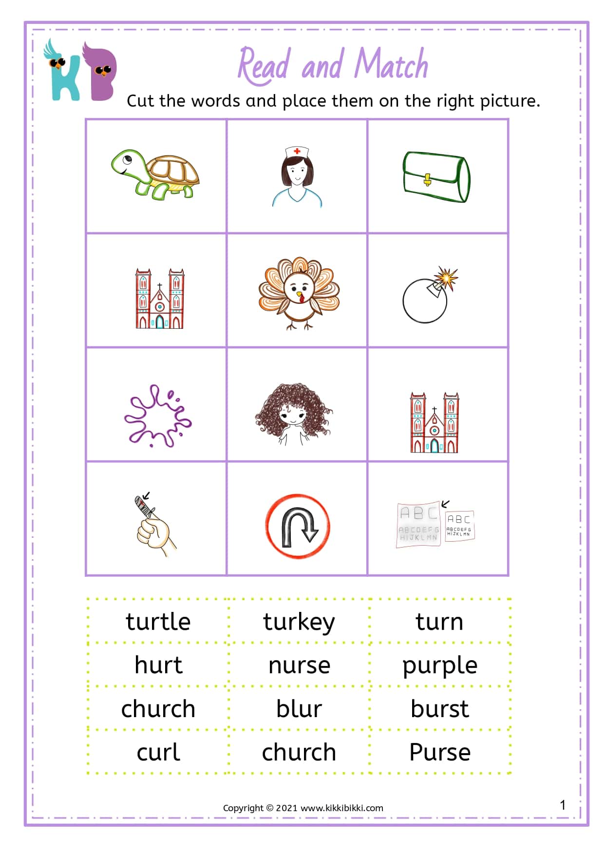 Introduction to 'UR' Sound - Read and Match Worksheets