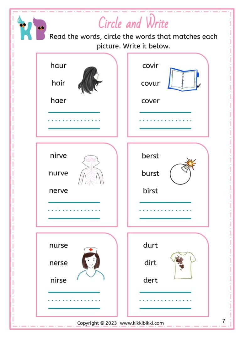 Phonics Word Worksheets for Kindergarten