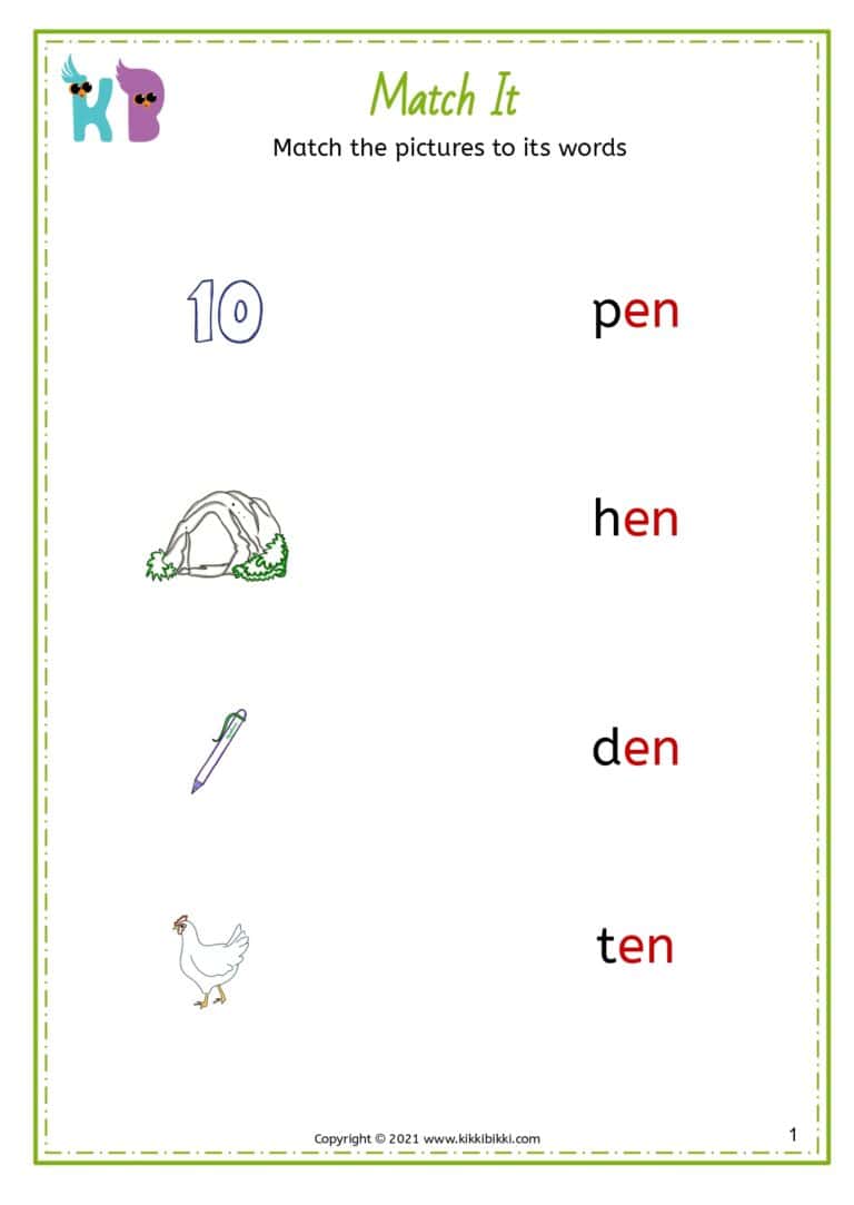 CVC Short E -en Sound Words Worksheet
