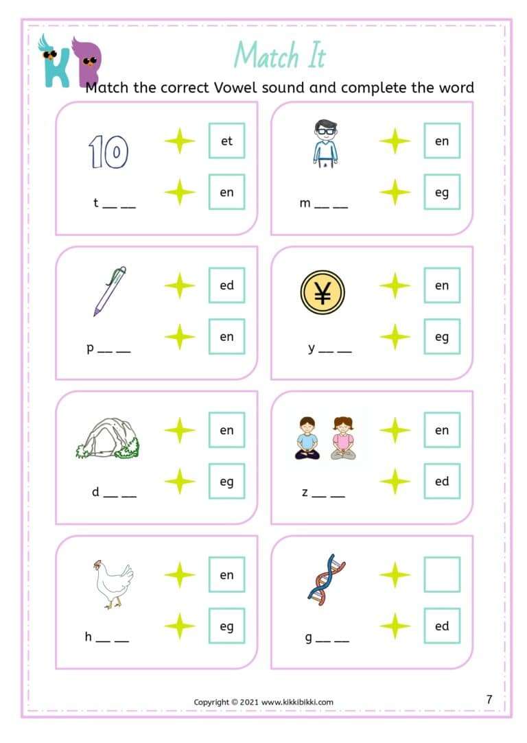 CVC Short E -en Word Family Worksheets