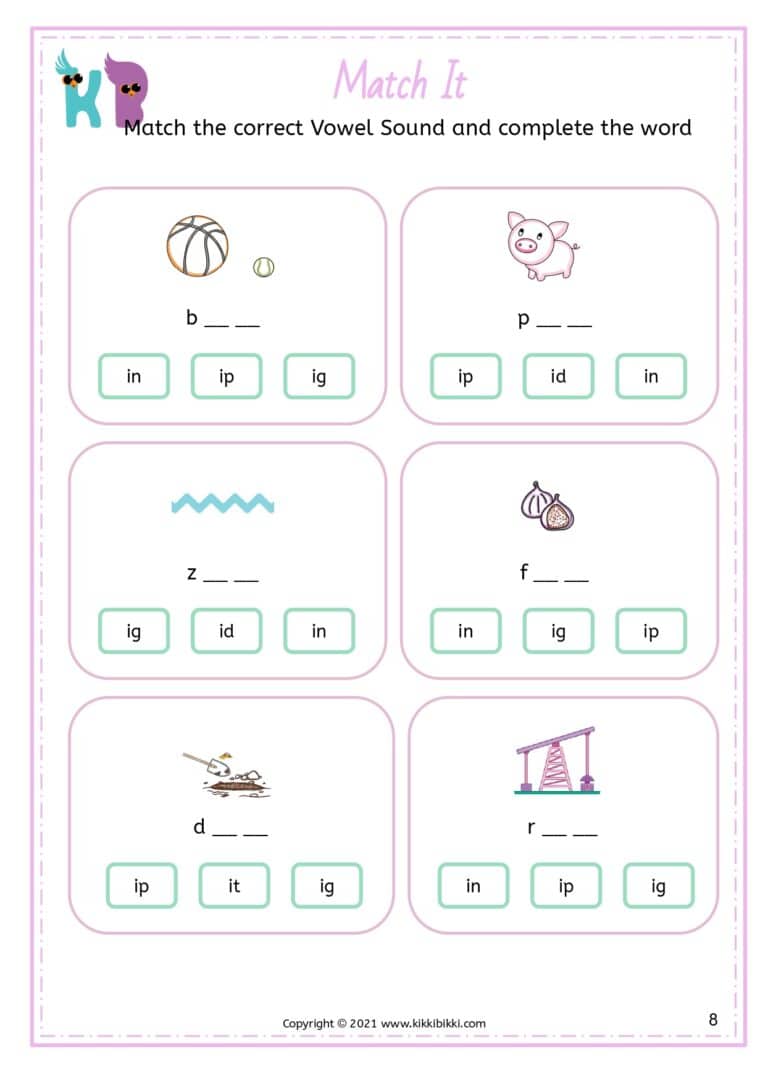 CVC Short I Color by Word Worksheets