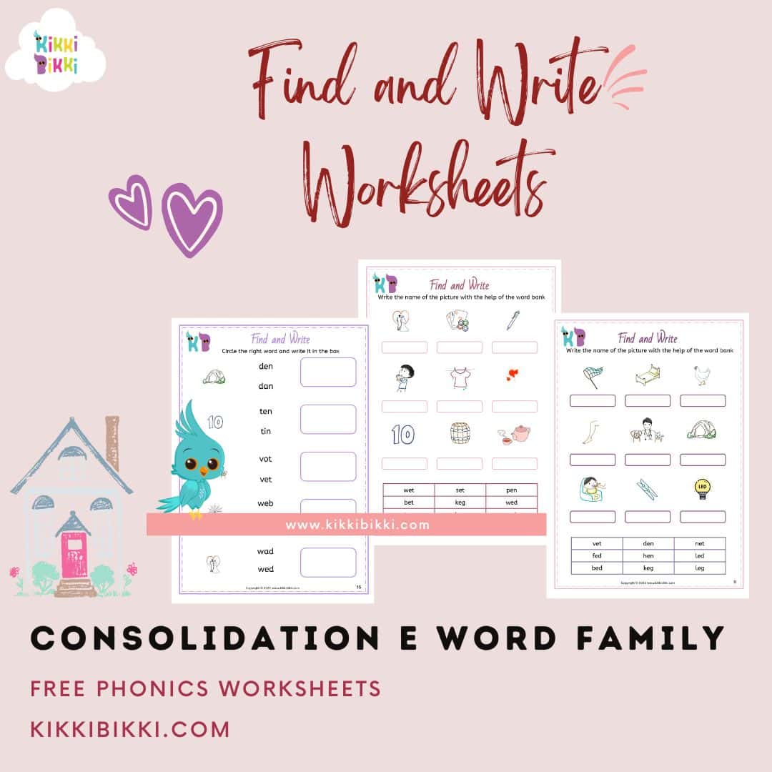 Consolidation of E Sound Family - Find and Write Worksheets