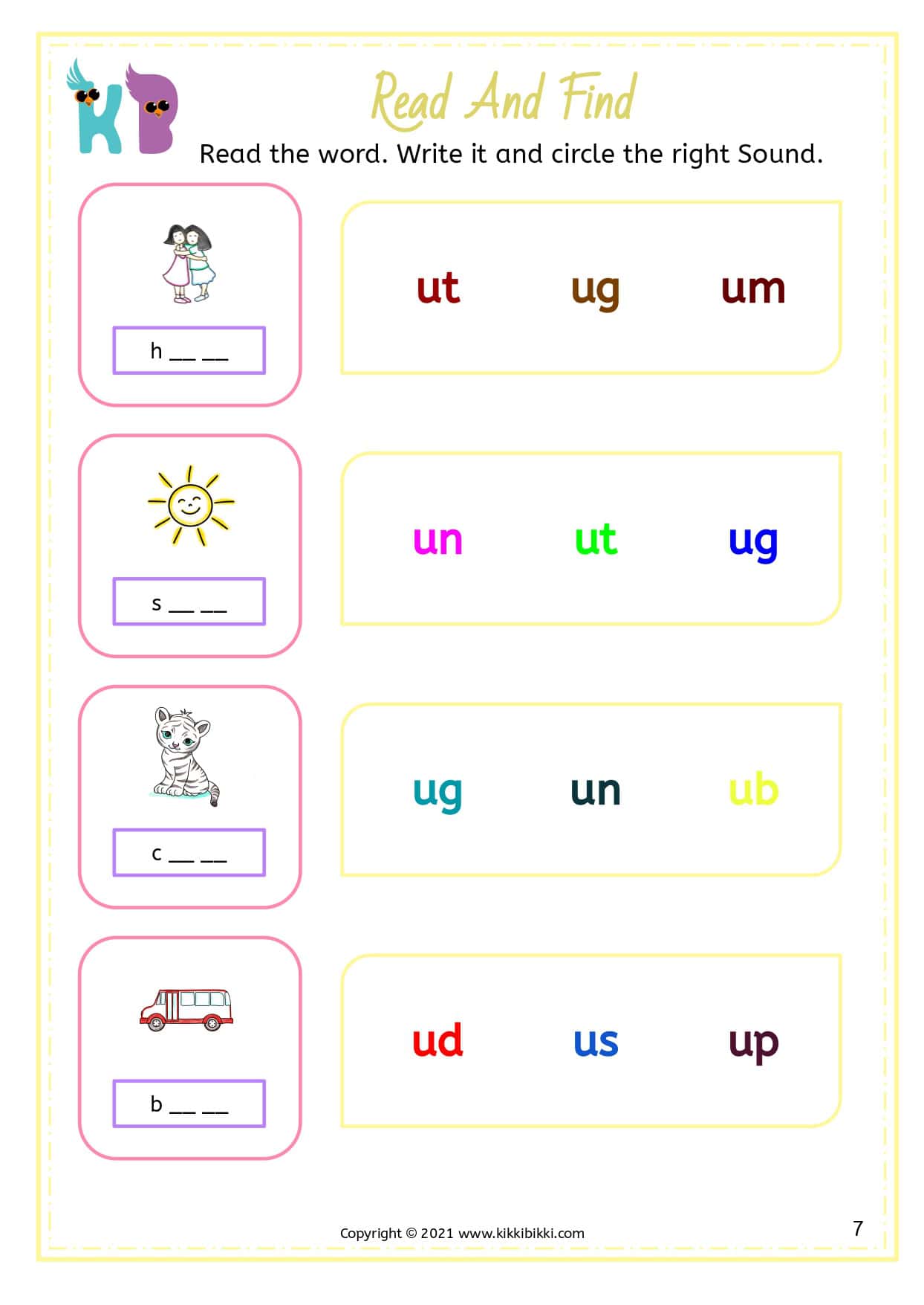 Consolidation of CVC U Sound Family - Read and Find Worksheets