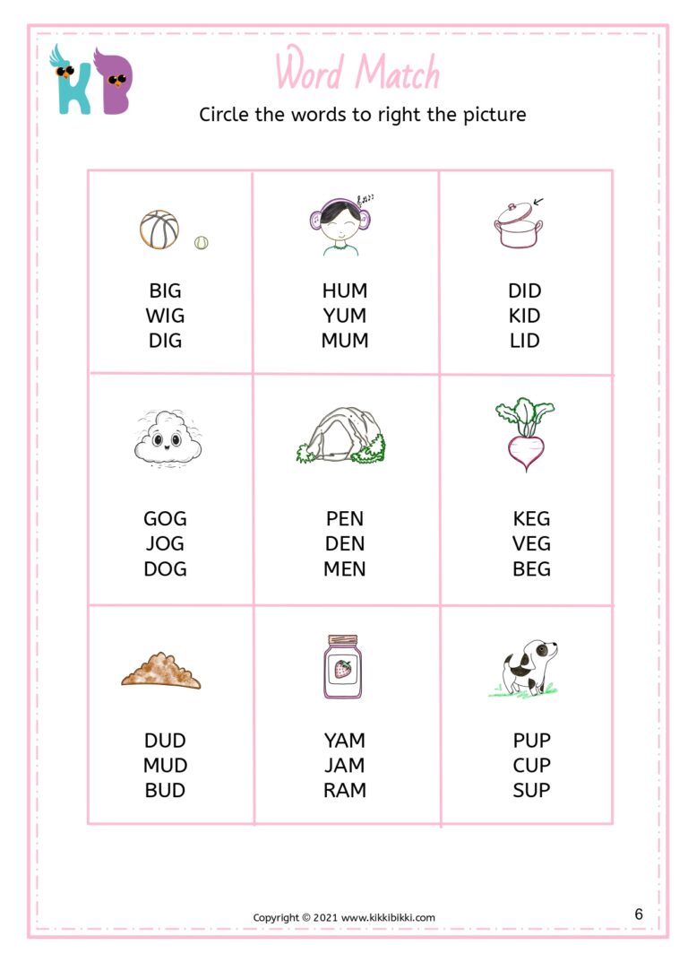 Free Kindergarten Phonics Worksheet