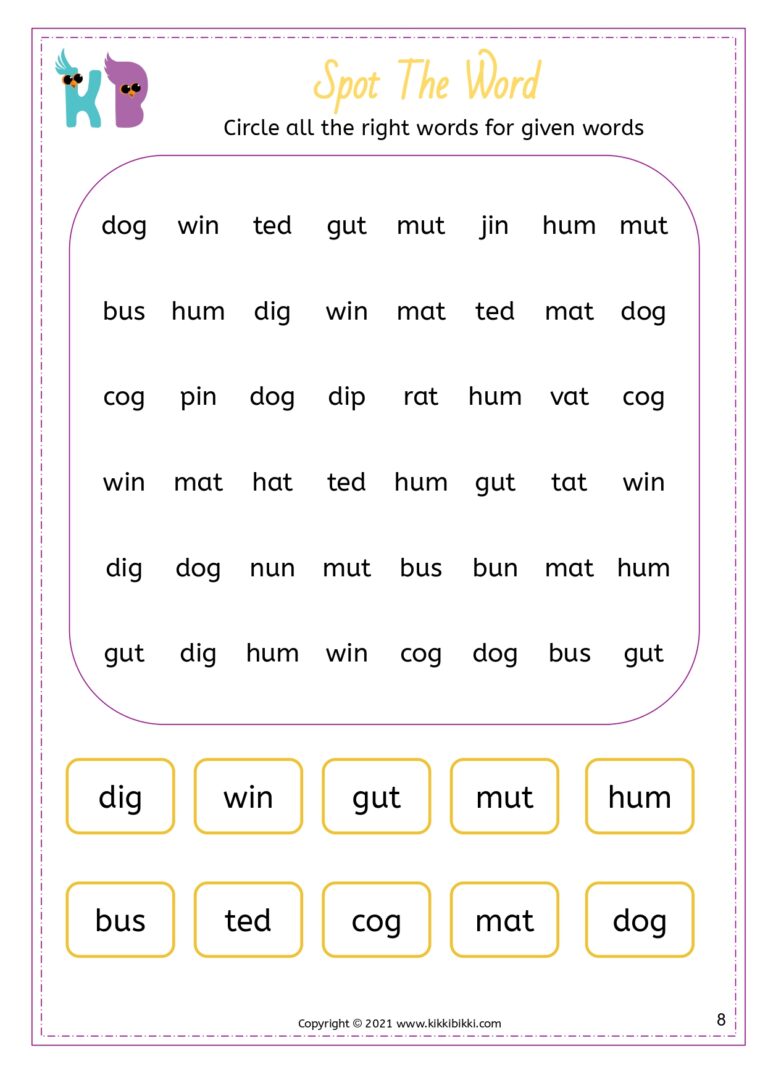 Kindergarten Phonics Activity Sheet