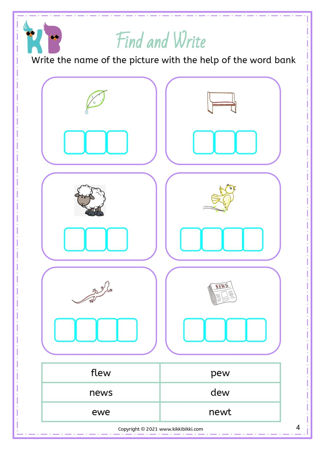 Consonant Digraph EW Sound Find and Write Worksheet