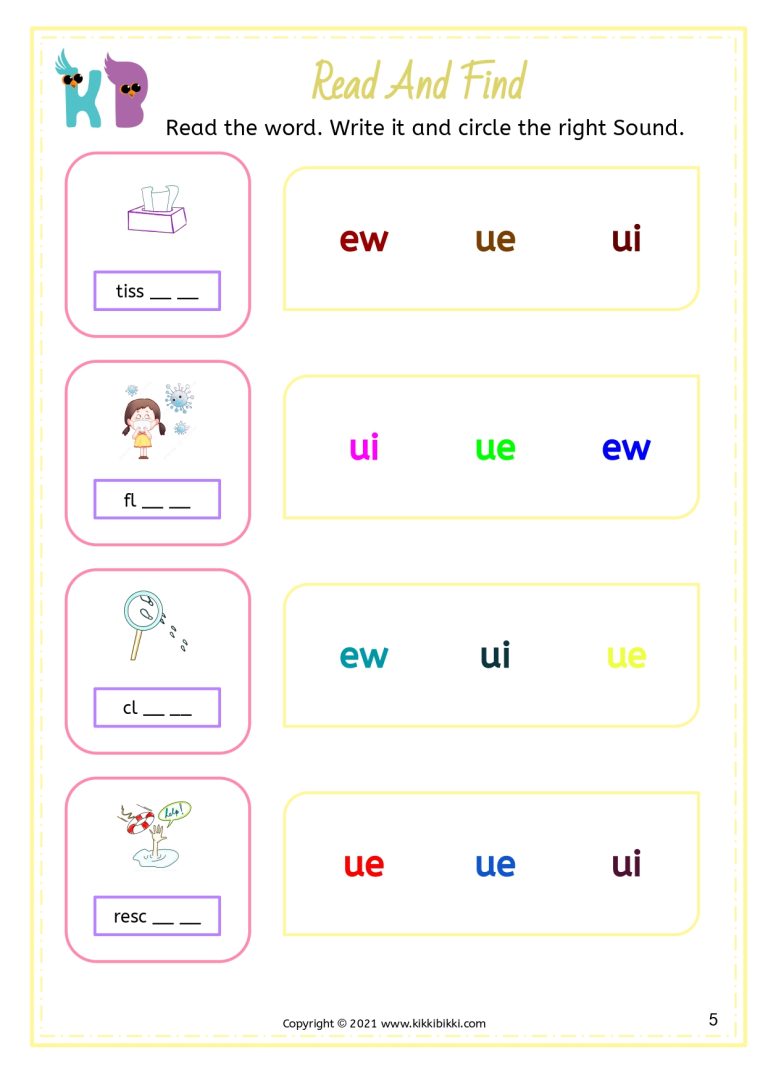 U Digraph 'UE' Sound: Read and Match Worksheets for Early Learners