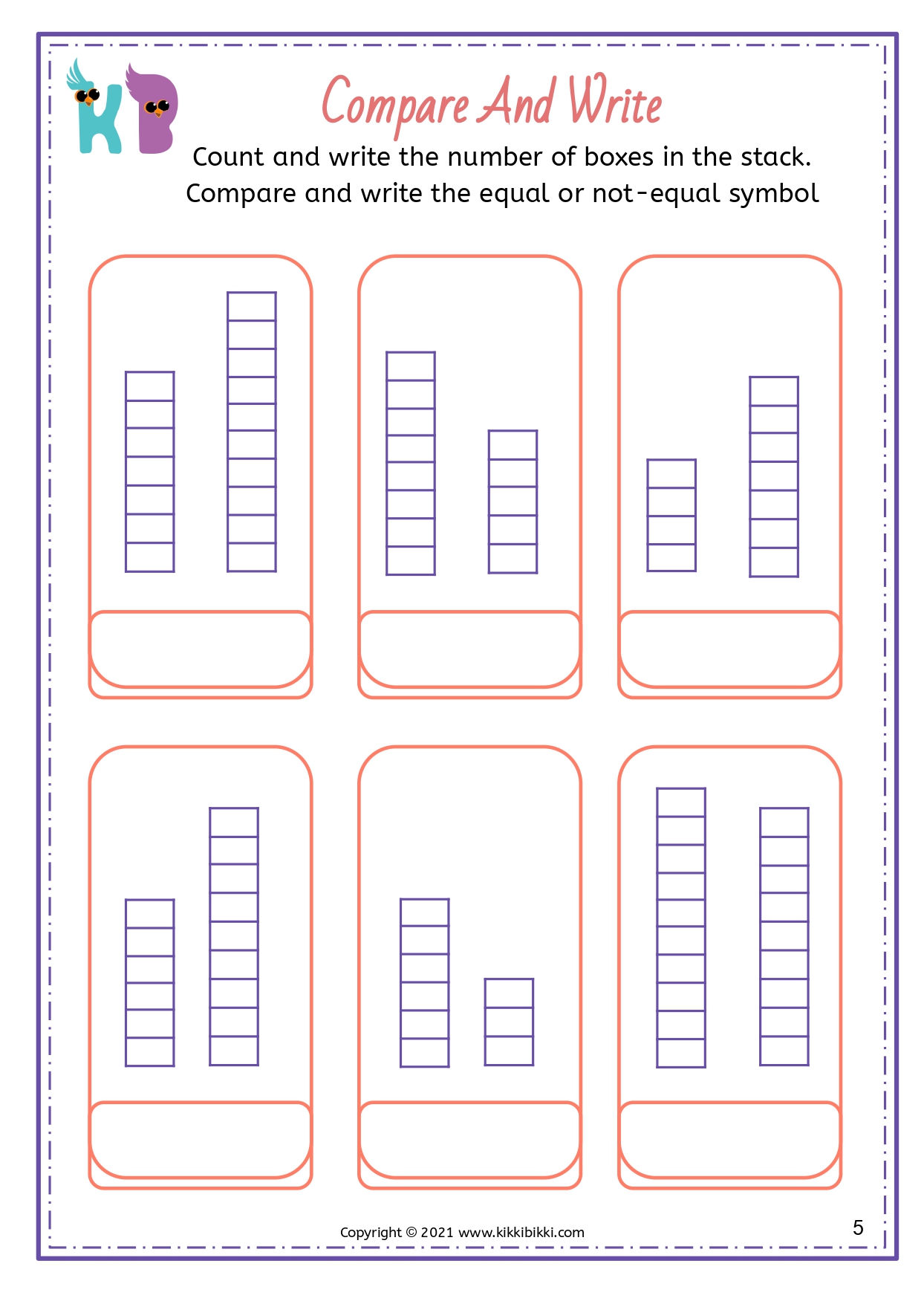 "Interactive Compare and Write Worksheets for Kindergarten