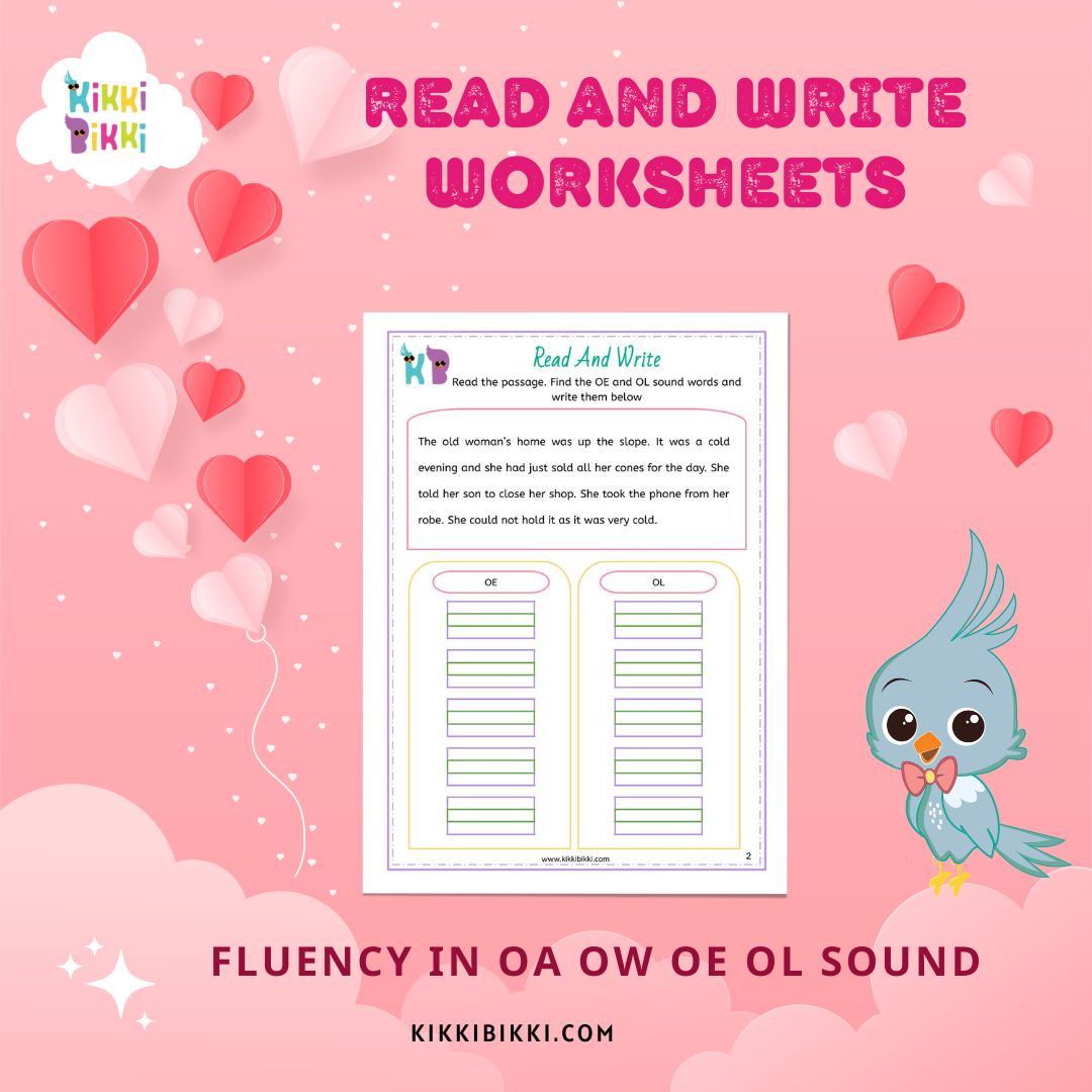 OA, OW, OE, OL Sounds: Phonics Read and Write Worksheets